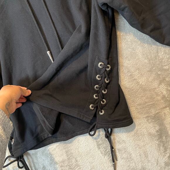 The Kooples Sport Black Pullover Hoodie Size 2 US M Black Silver Hardware - Picture 2 of 7
